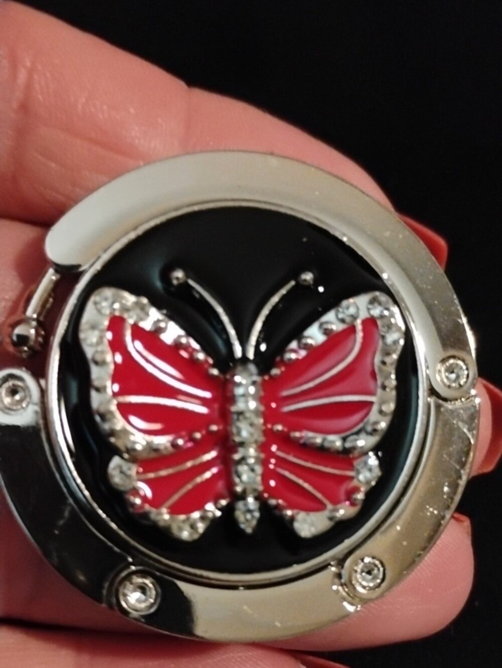 Red Butterfly Purse Hook - Rhinestone Accent